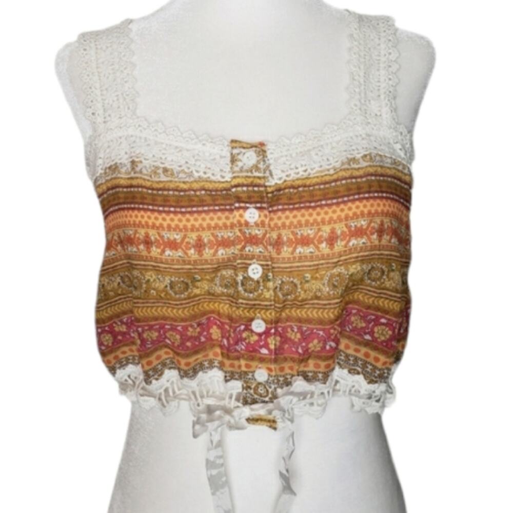 Millau Orange star crochet crop festival boho tank top size small